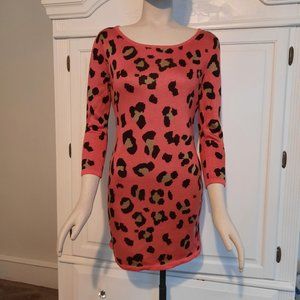Vintage Takeout Pink Animal Print Sweater Dress, Size Small